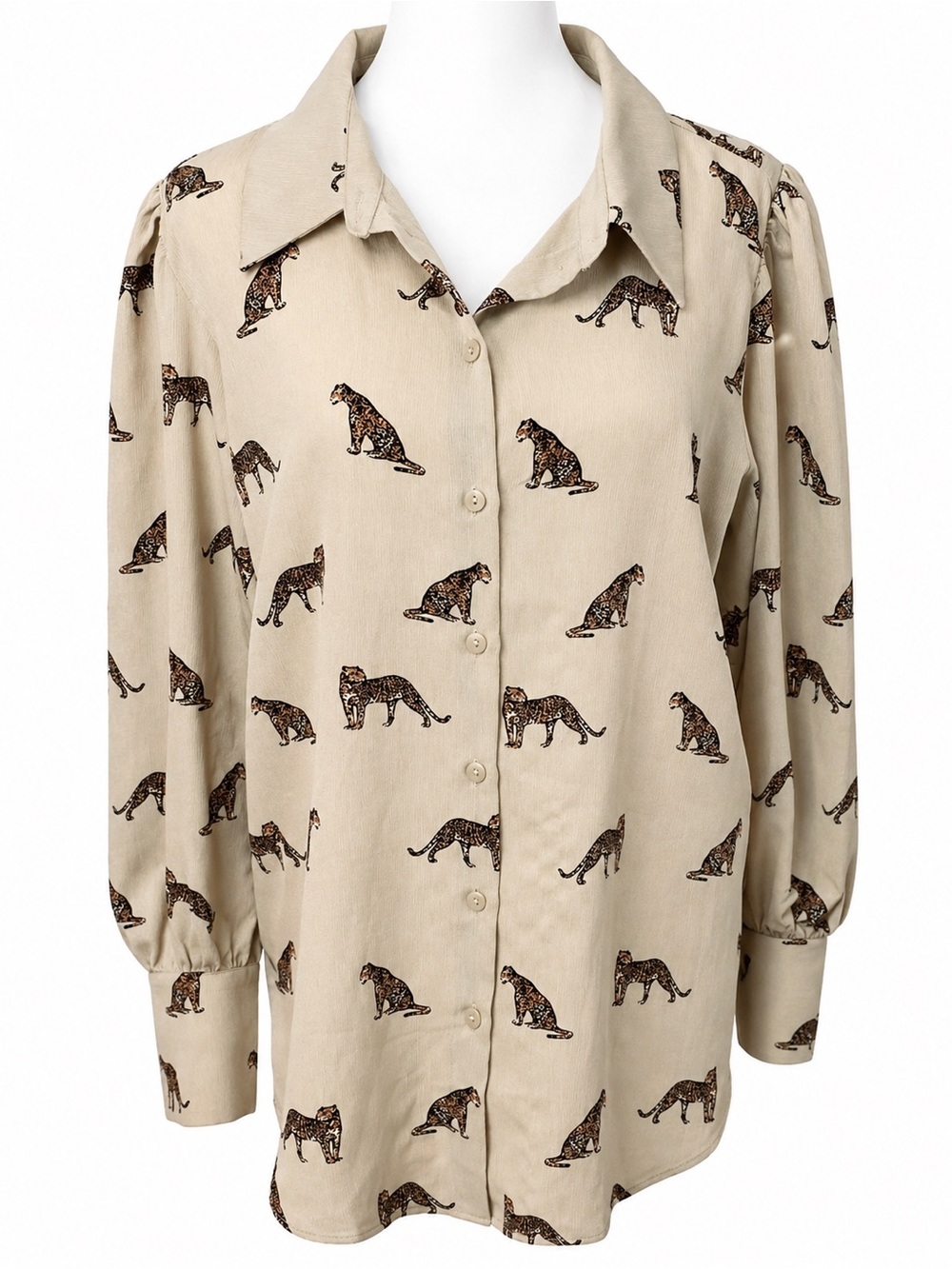 Ann Taylor Factory Beige Leopard Print Button-Down Blouse